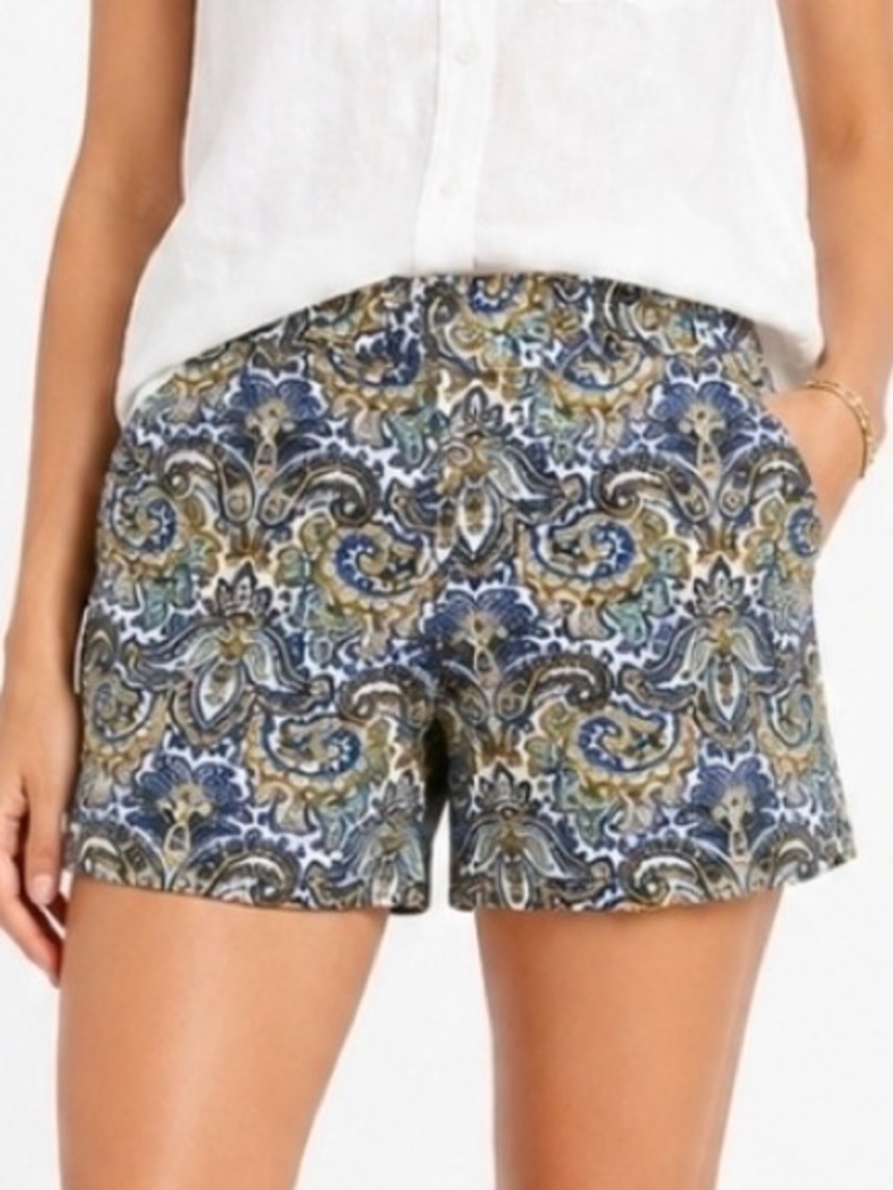 J. Crew Paisley Linen-Blend Shorts - Blue & Gold Multi